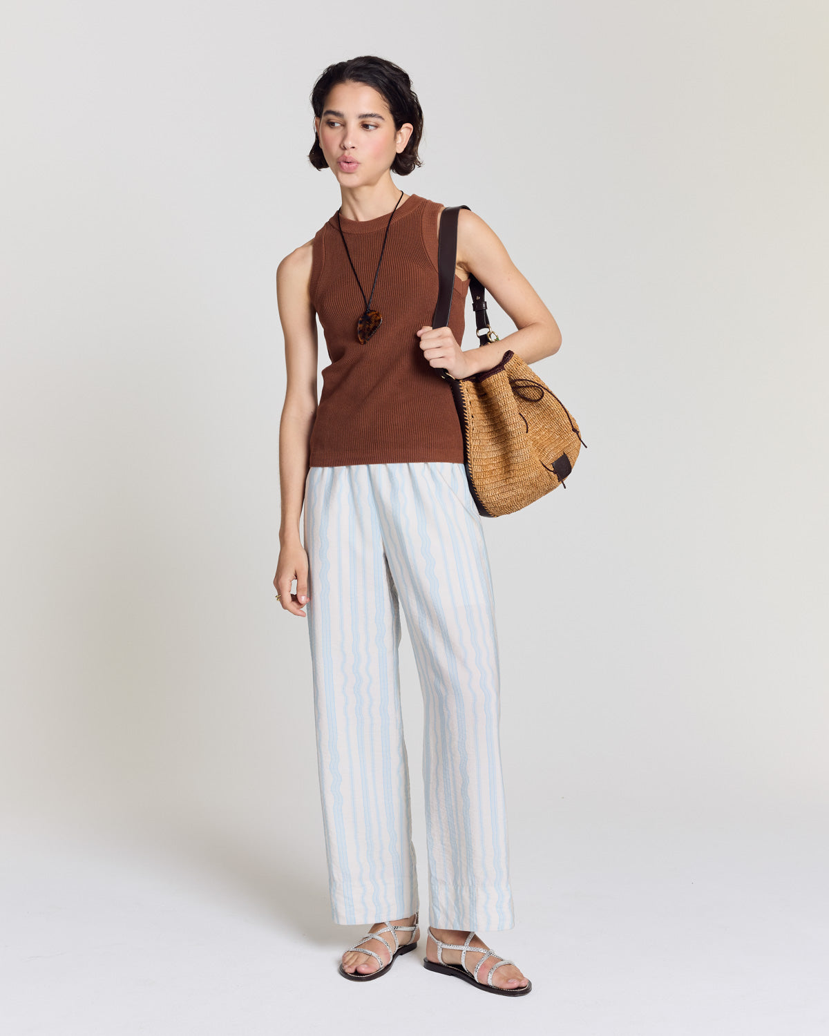 Pantalon Hollis rayures onde fond blanc