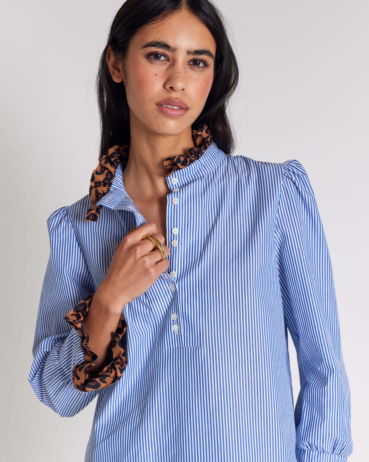 Blouse Source rayures bleu et léopard