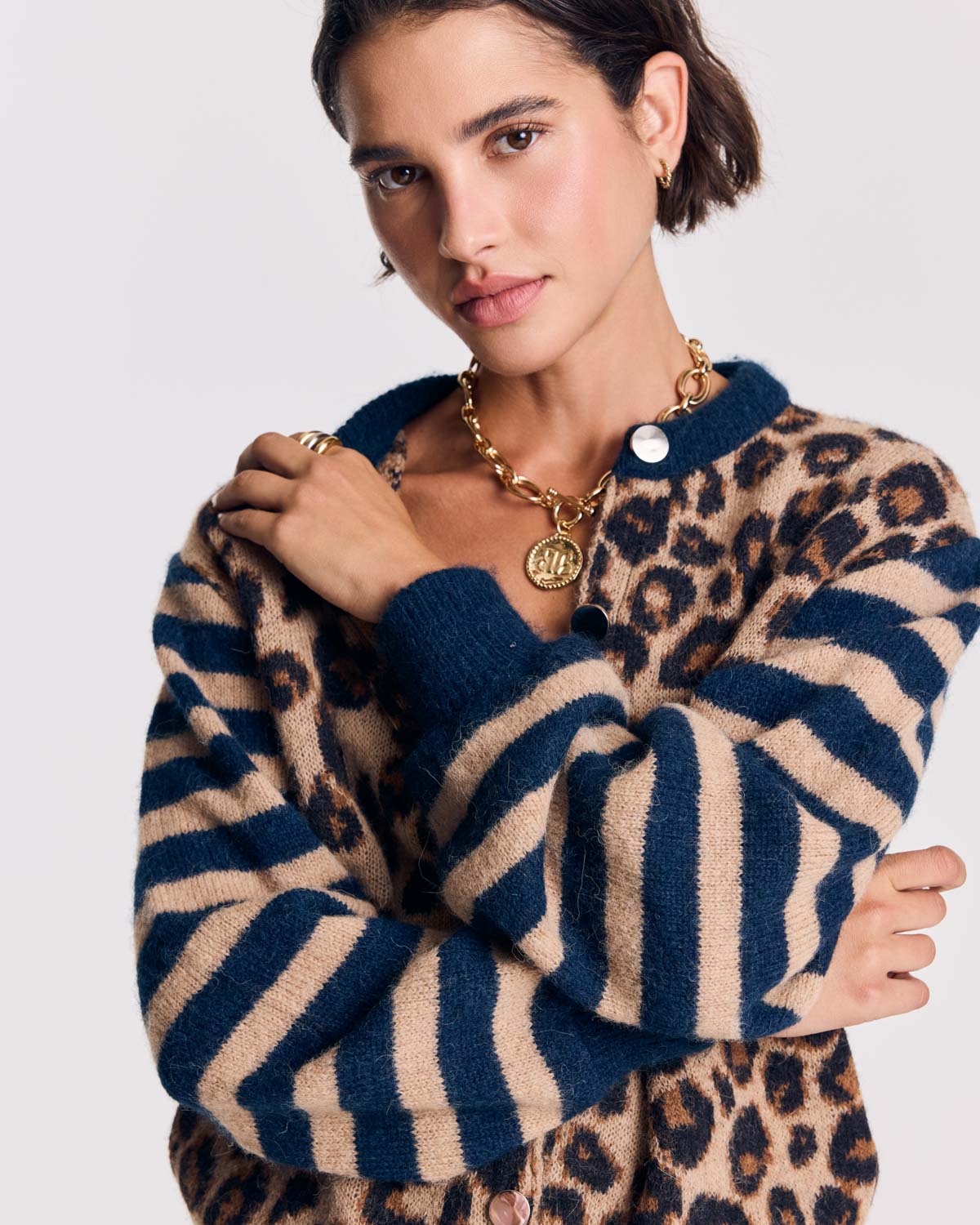 Cardigan Idole bleu et léopard
