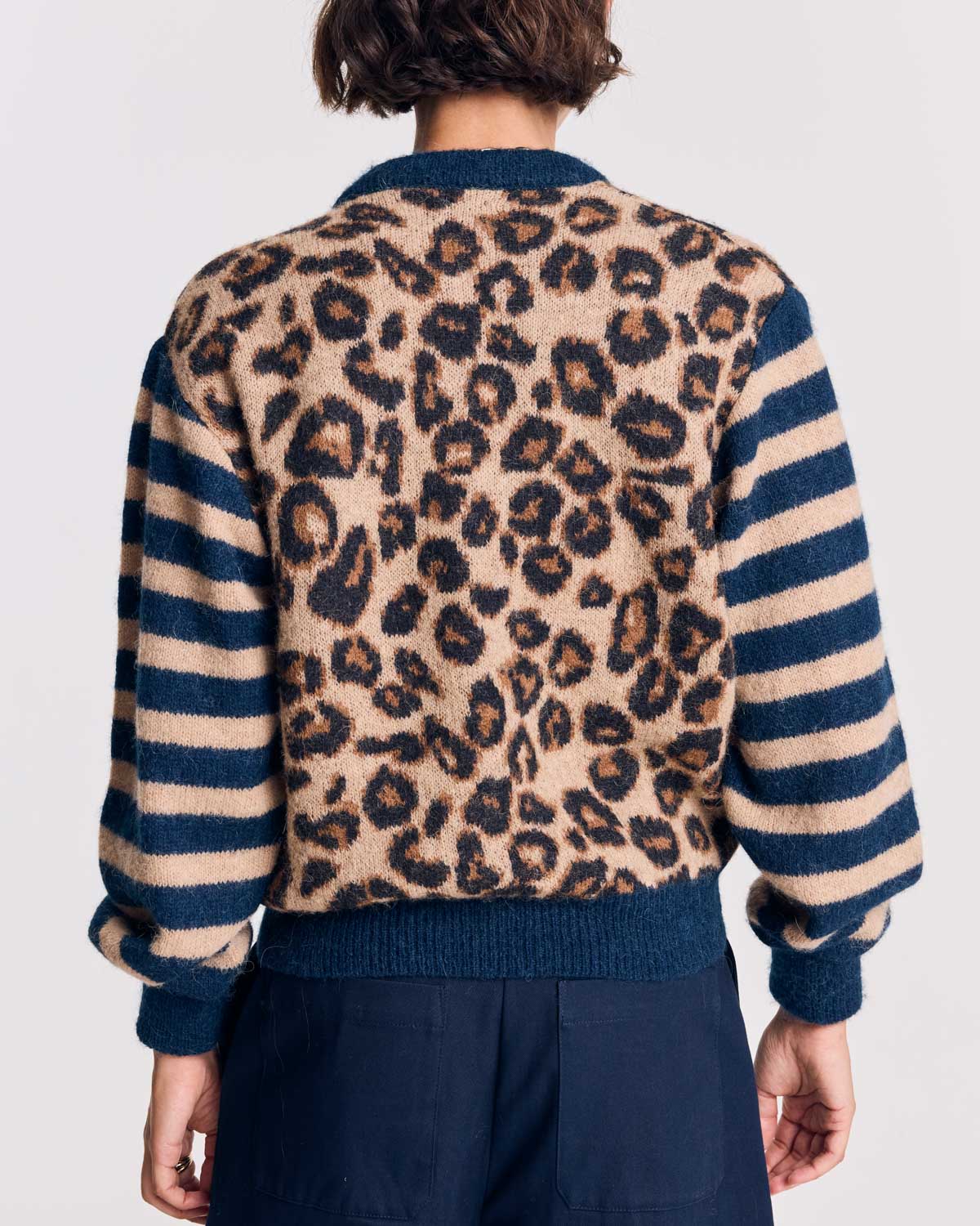 Cardigan Idole bleu et léopard