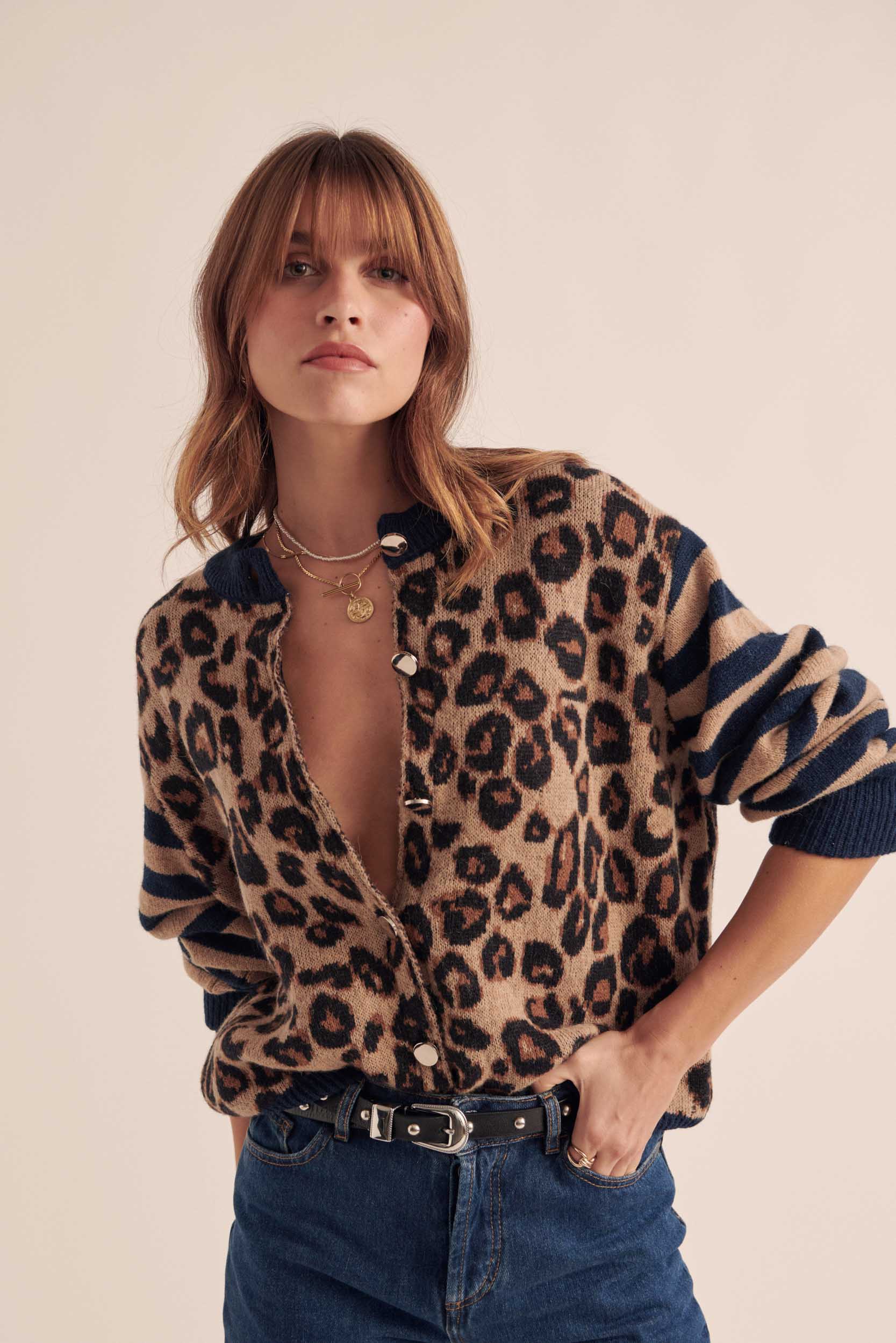 Cardigan Idole bleu et léopard
