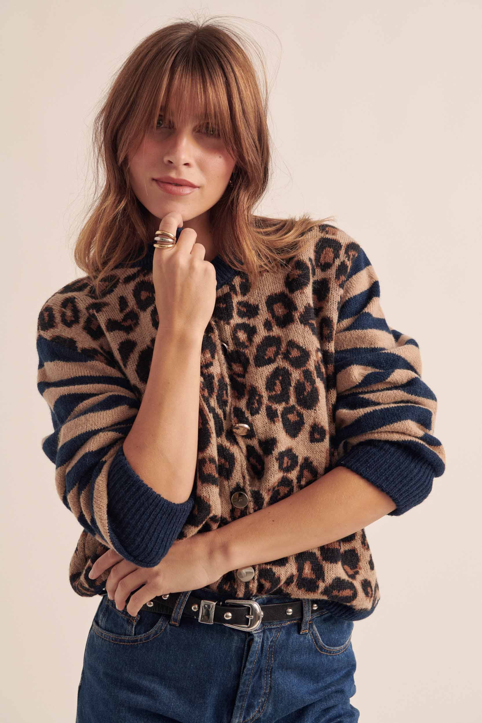 Cardigan Idole bleu et léopard