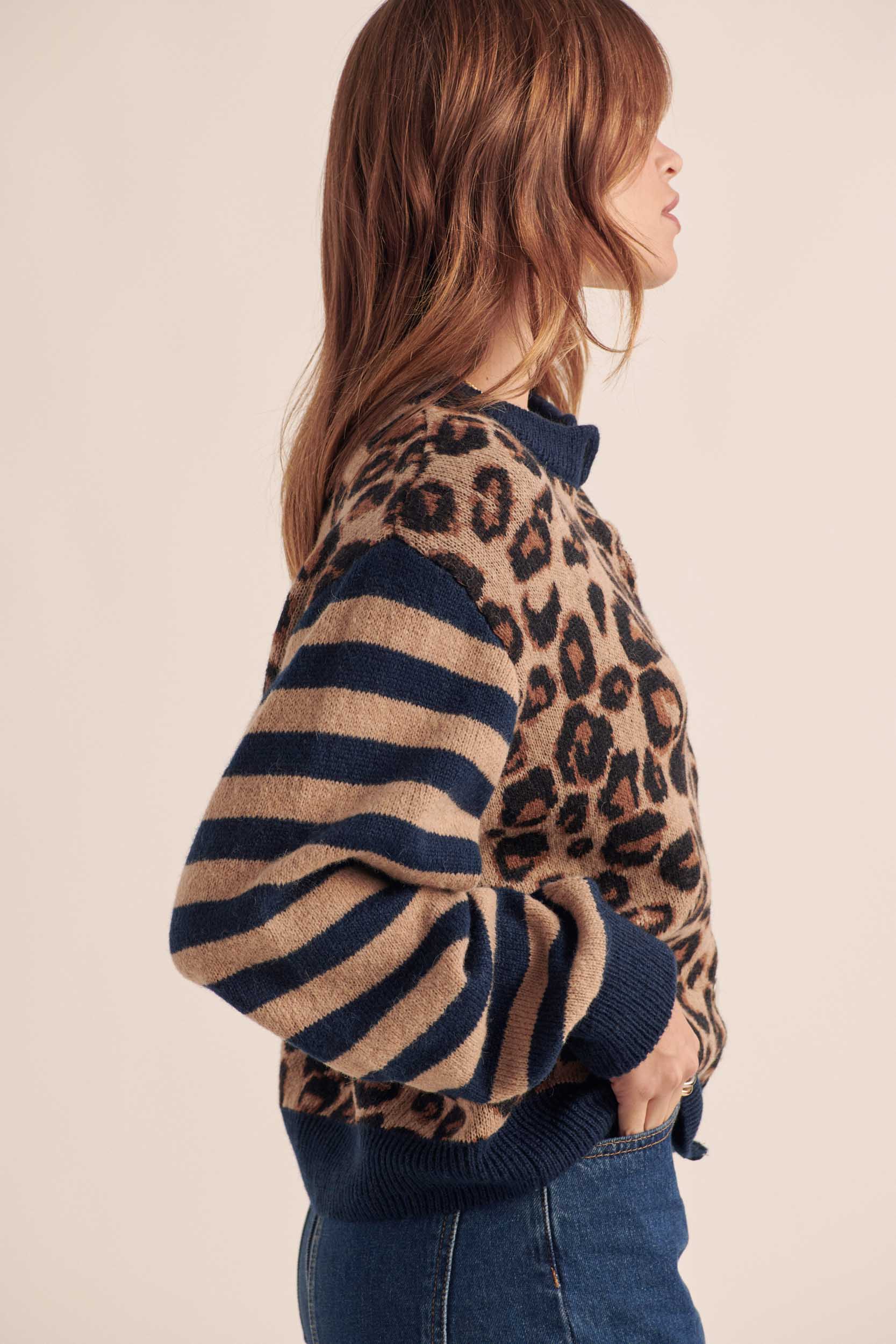 Cardigan Idole bleu et léopard
