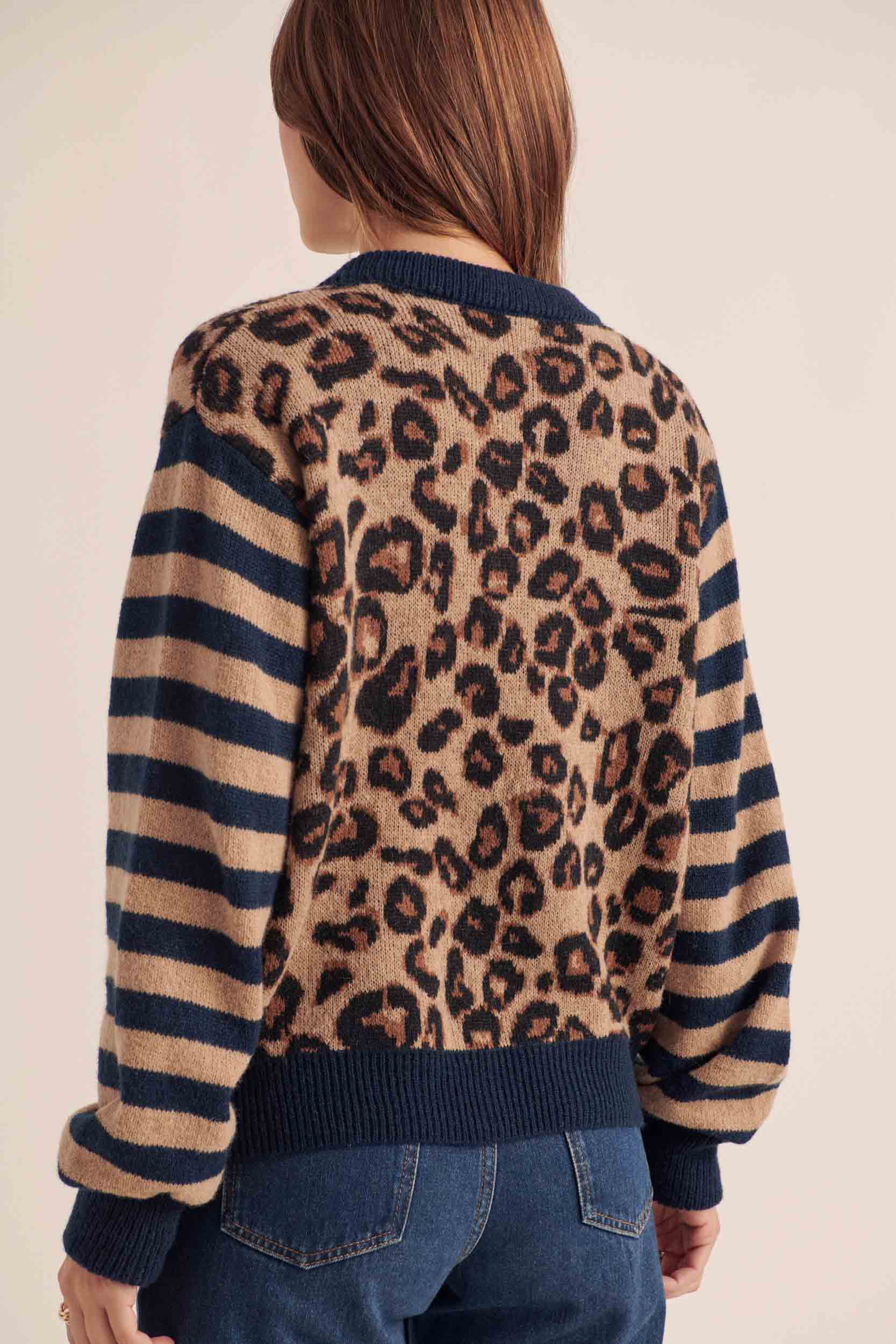 Cardigan Idole bleu et léopard