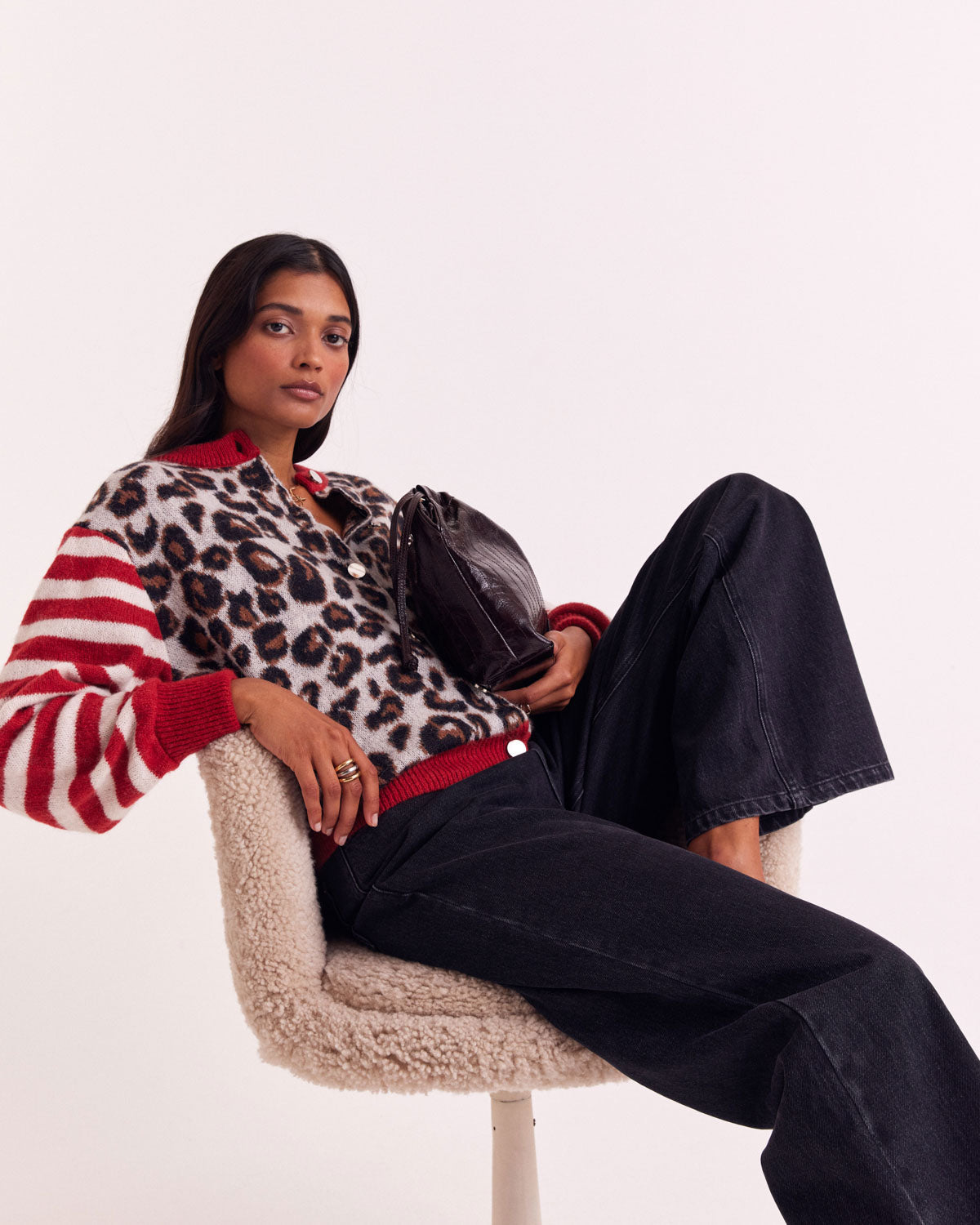 Cardigan Idole rouge et léopard