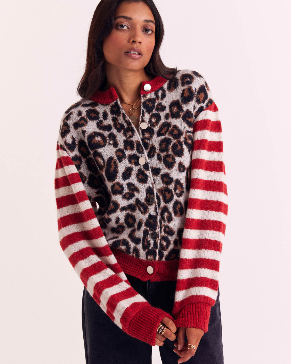 Cardigan Idole rouge et léopard