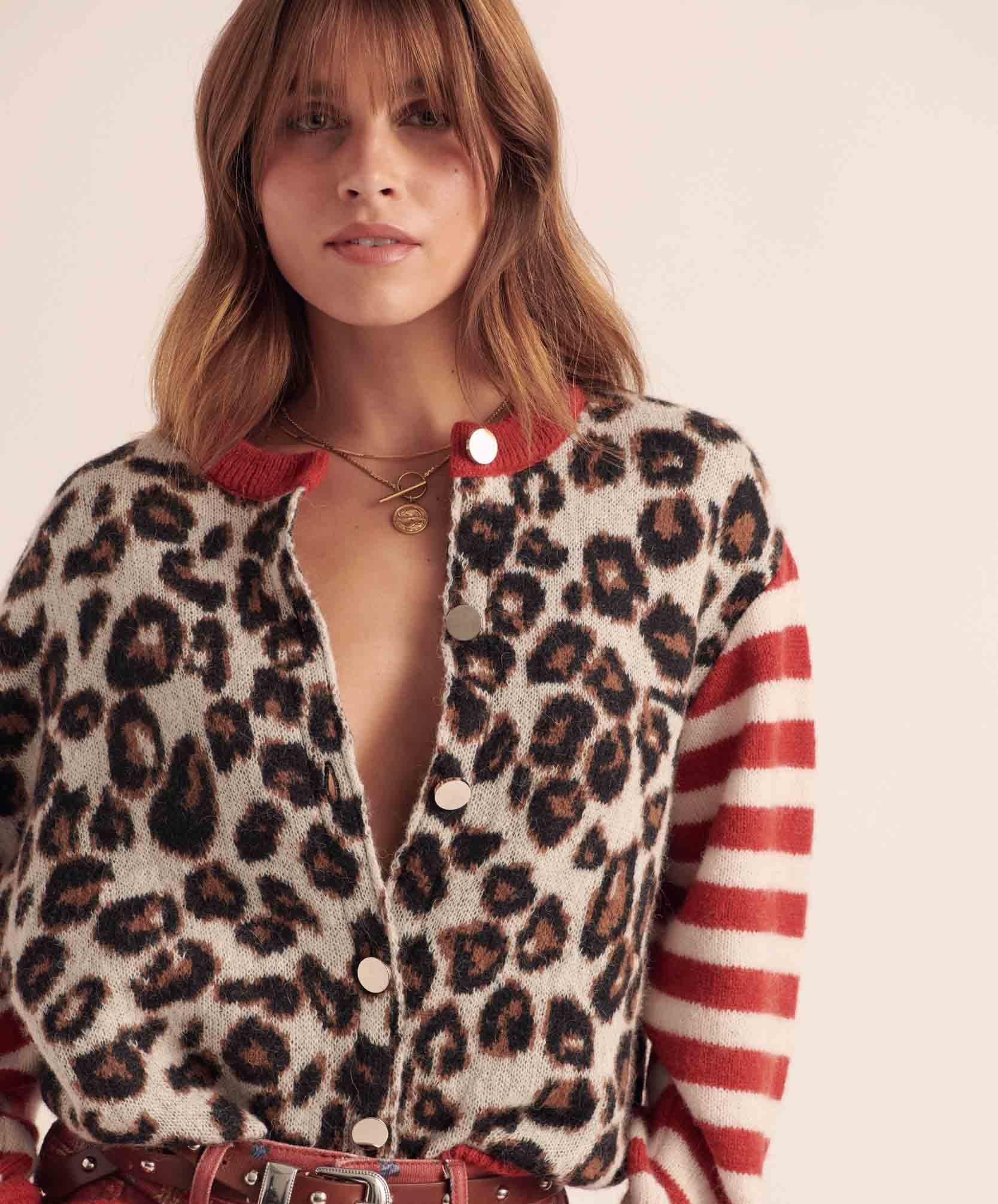 Cardigan Idole rouge et léopard