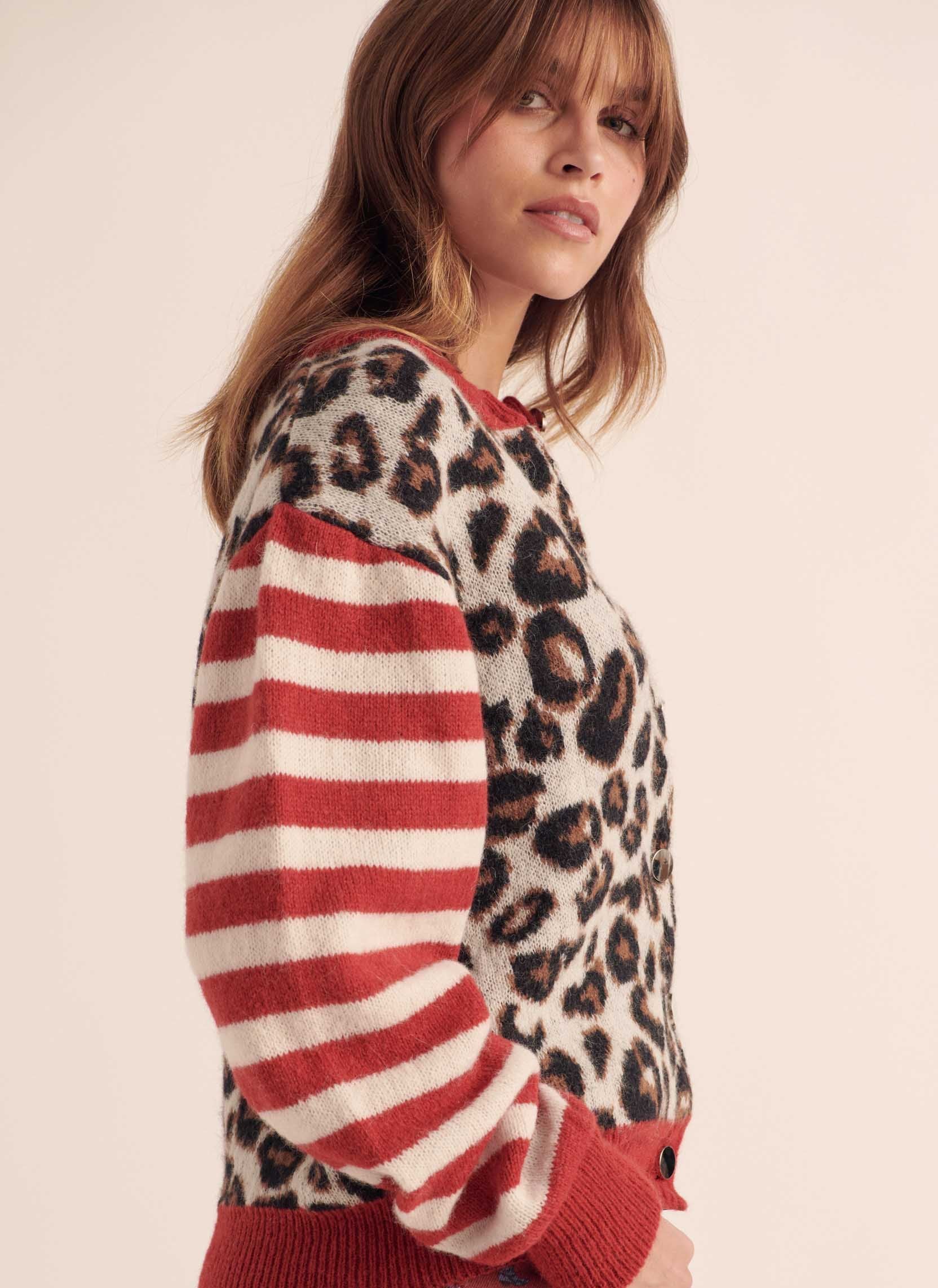 Cardigan Idole rouge et léopard