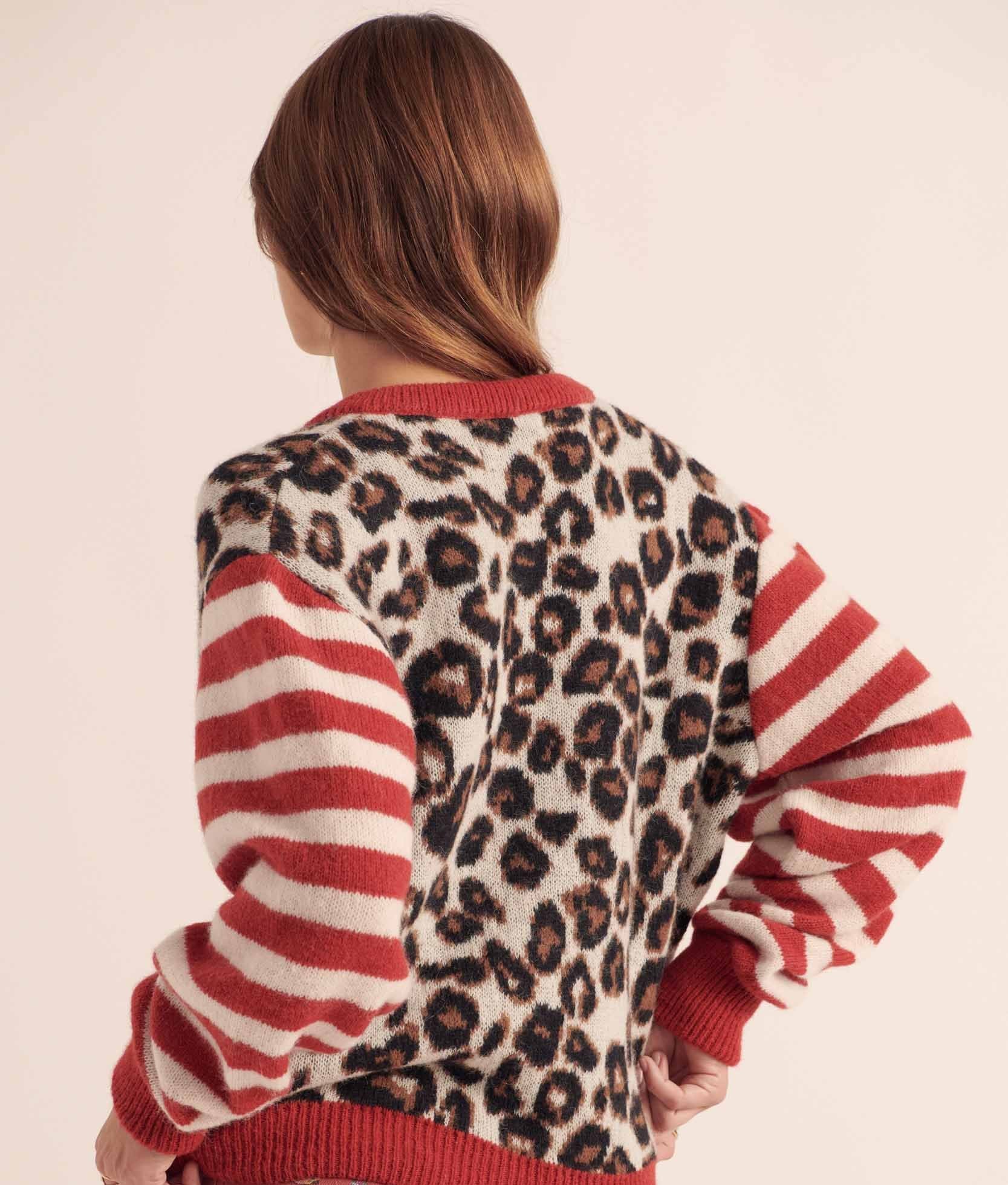 Cardigan Idole rouge et léopard