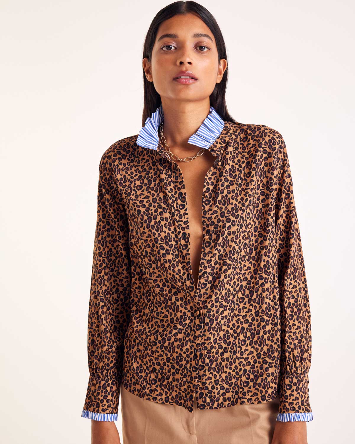 Chemise Mina léopard et rayures bleu