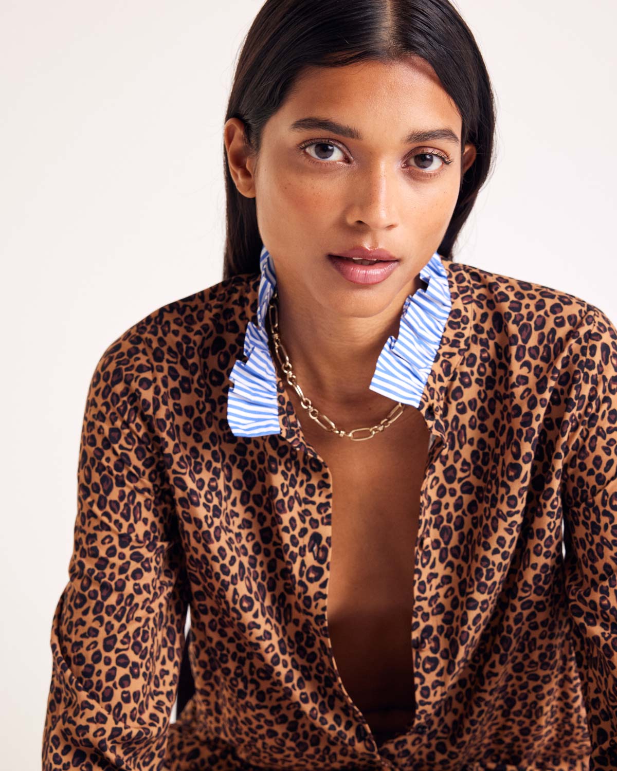 Chemise Mina léopard et rayures bleu