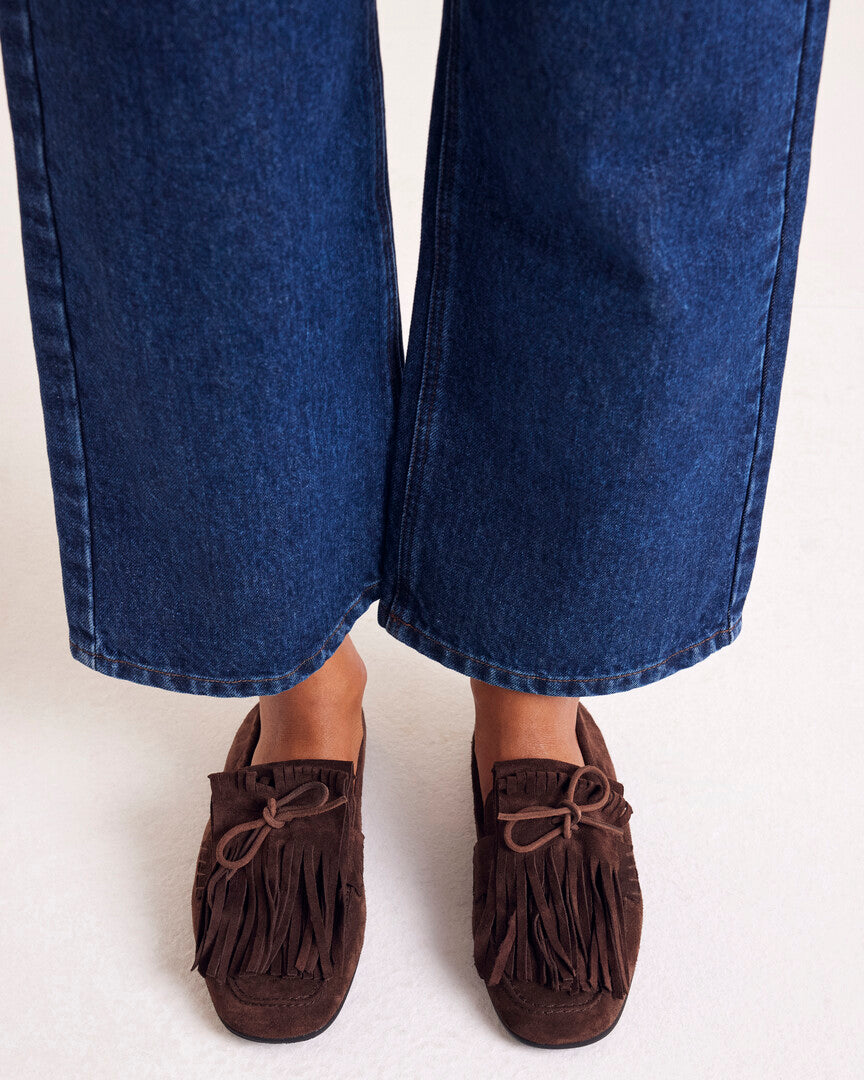 Mocassins Alix franges croûte de cuir moka