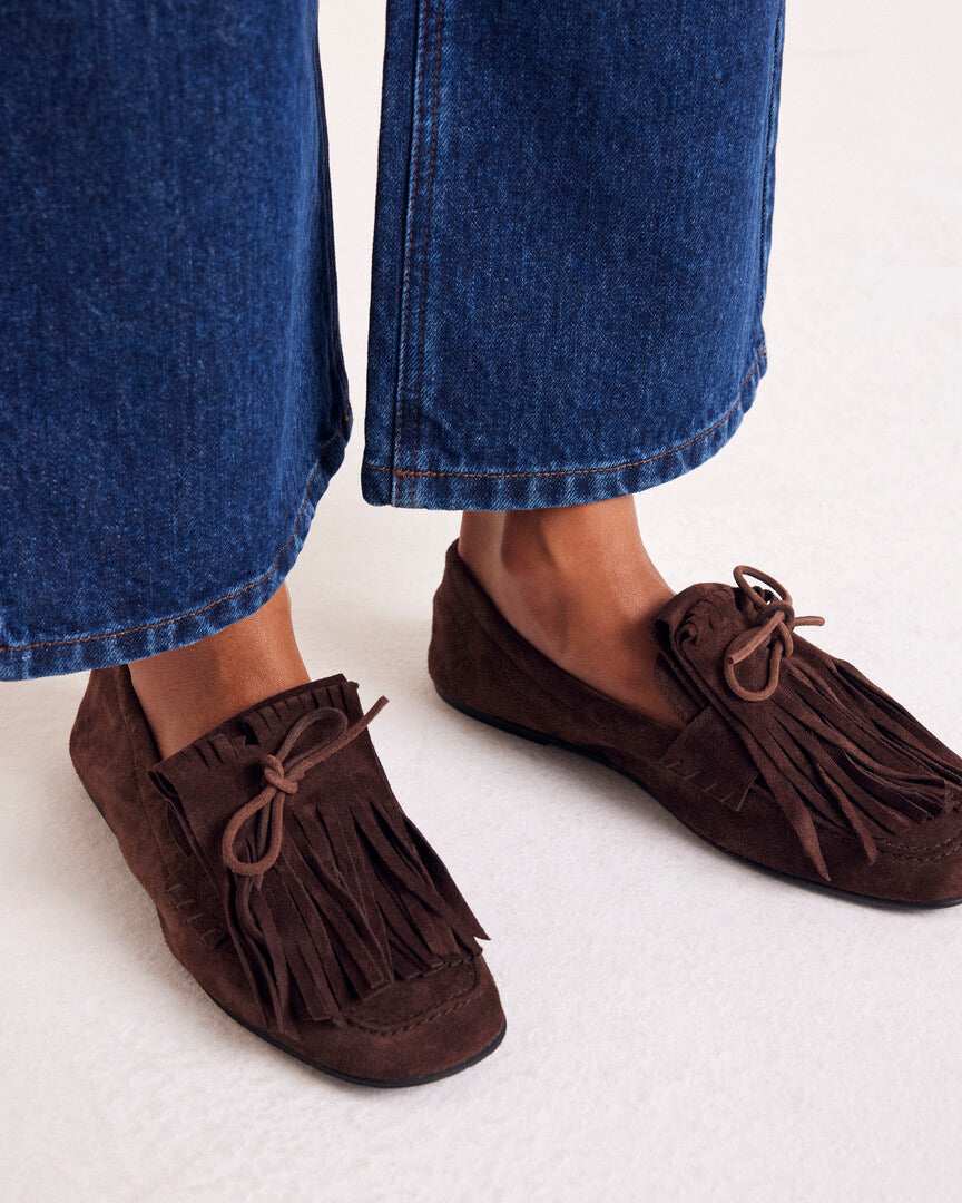 Mocassins Alix franges croûte de cuir moka