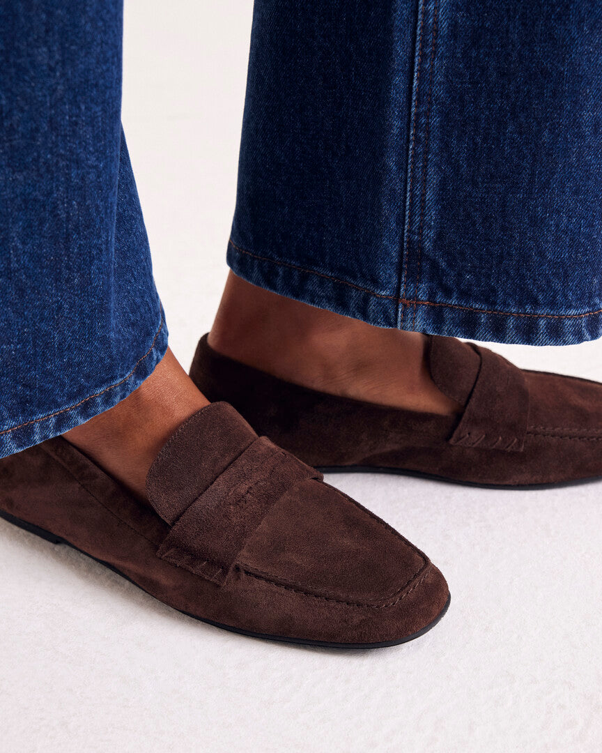 Mocassins Alix franges croûte de cuir moka