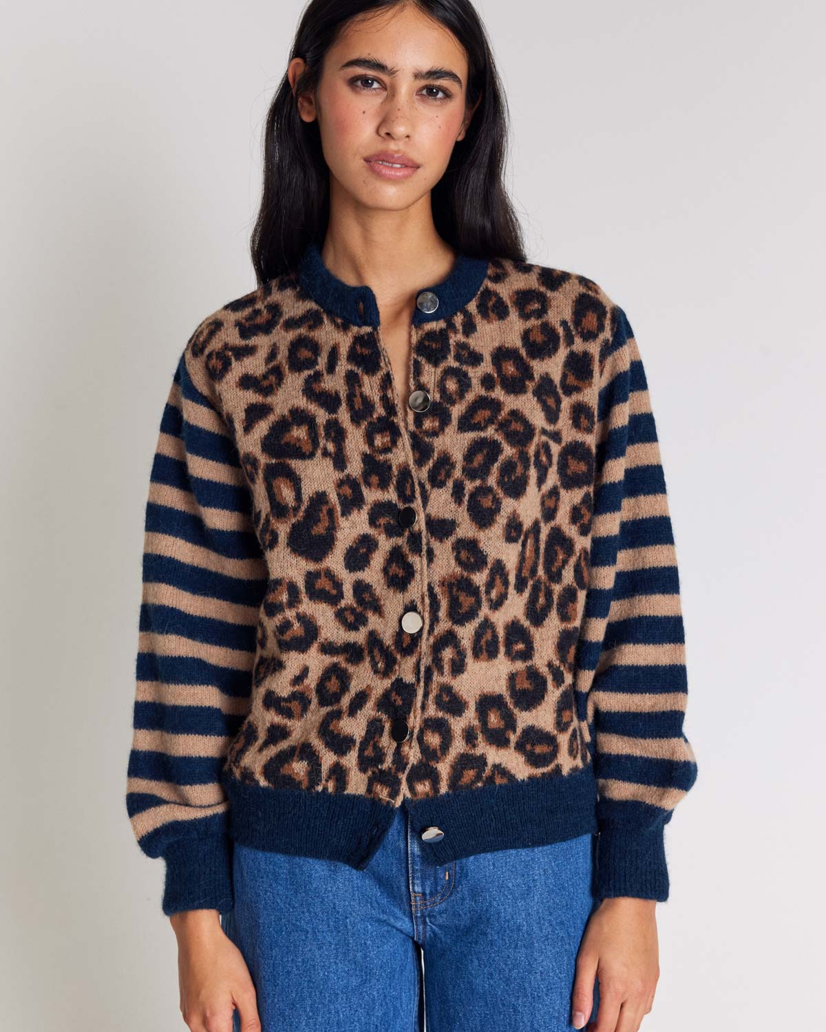 Cardigan Idole bleu et léopard