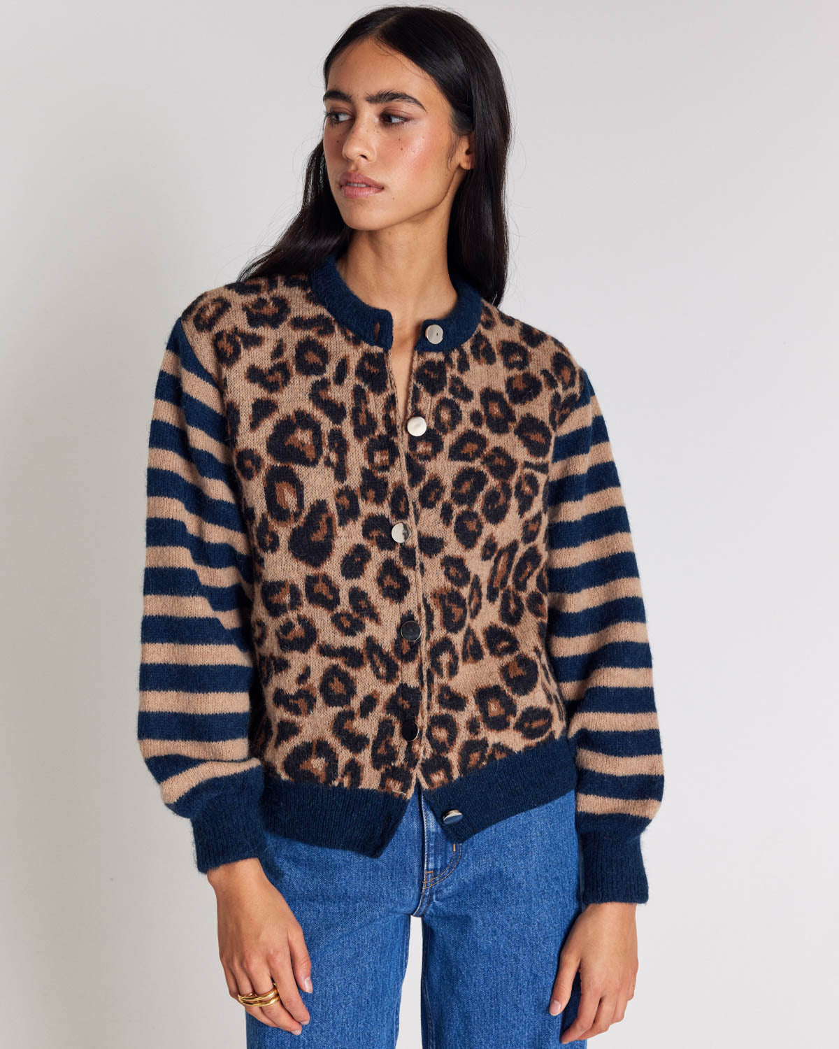 Cardigan Idole bleu et léopard
