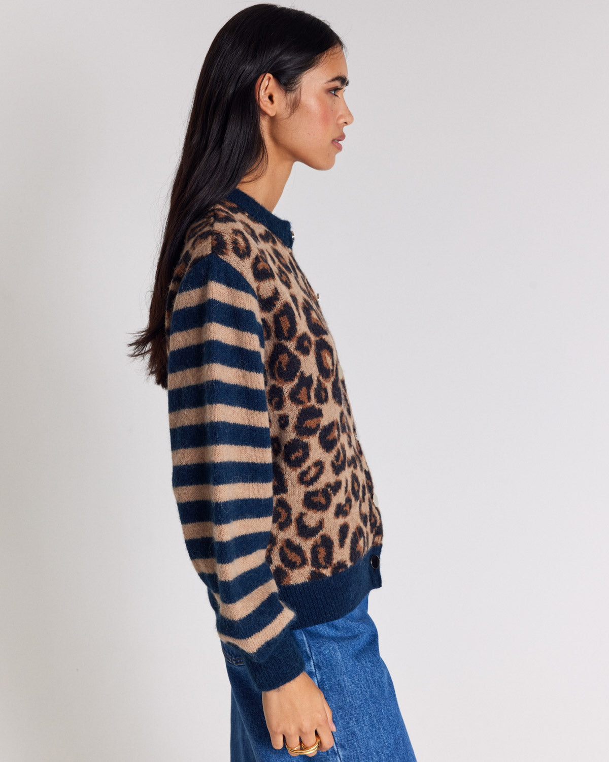 Cardigan Idole bleu et léopard