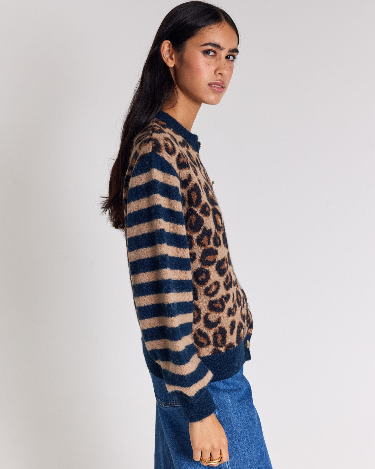Cardigan Idole bleu et léopard