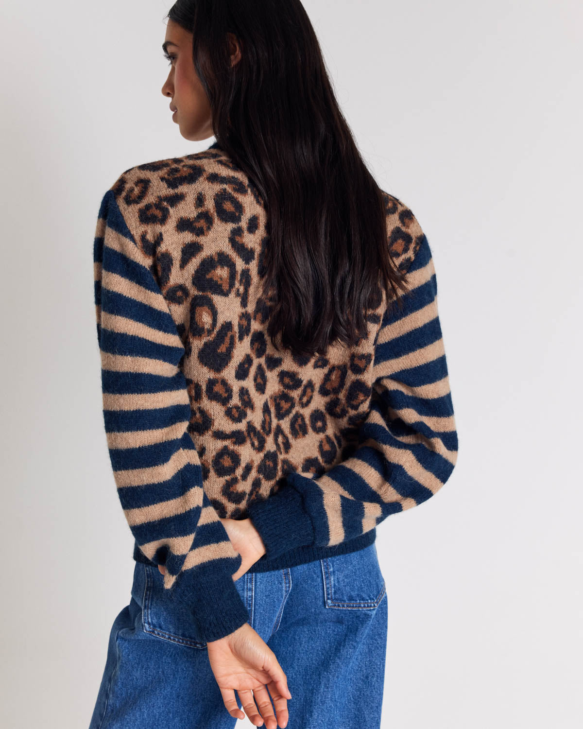 Cardigan Idole bleu et léopard