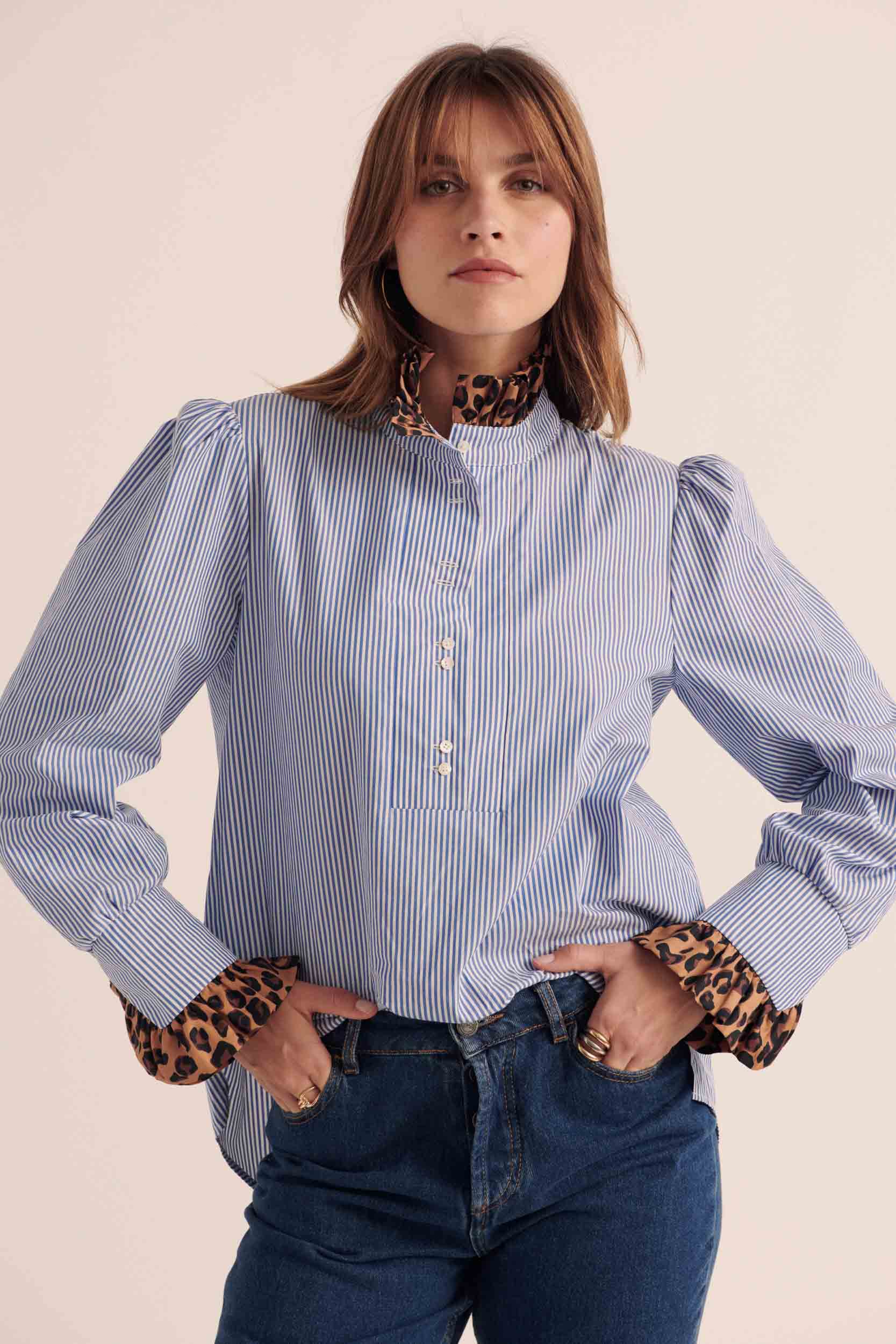 Blouse Source rayures bleu et léopard