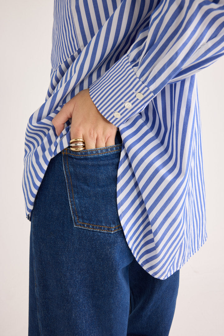 Chemise Léonor rayures blanc et bleu