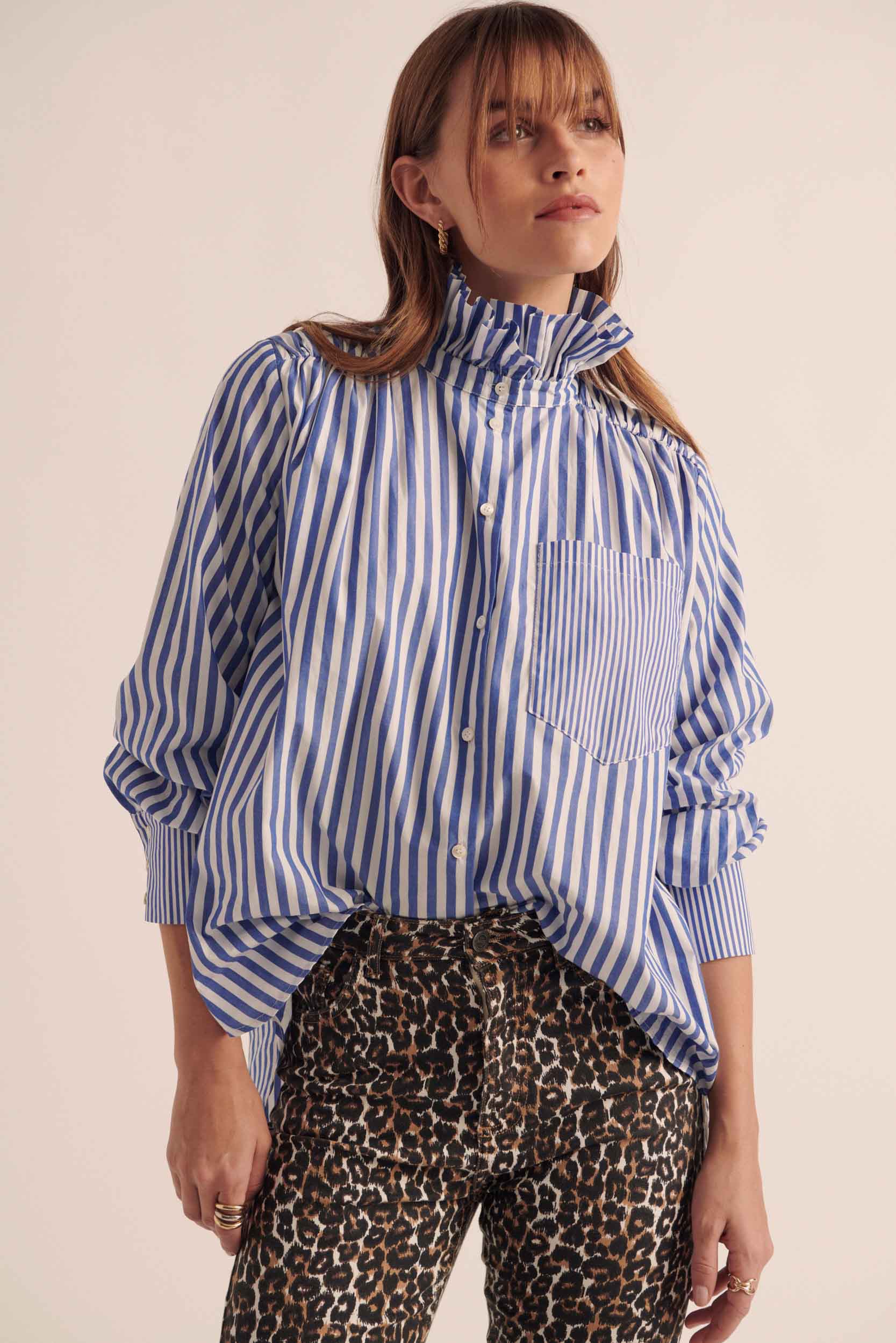 Chemise Léonor rayures blanc et bleu