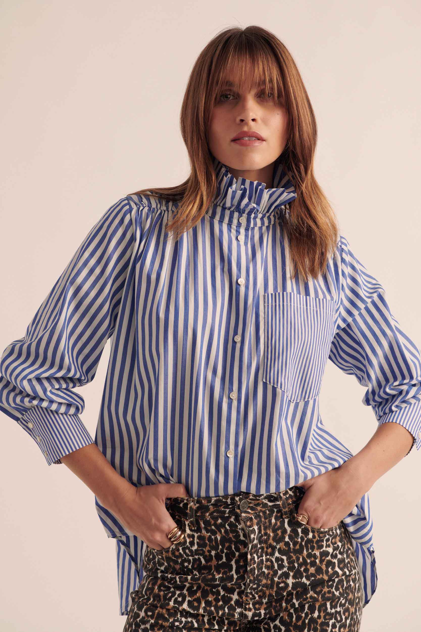 Chemise Léonor rayures blanc et bleu