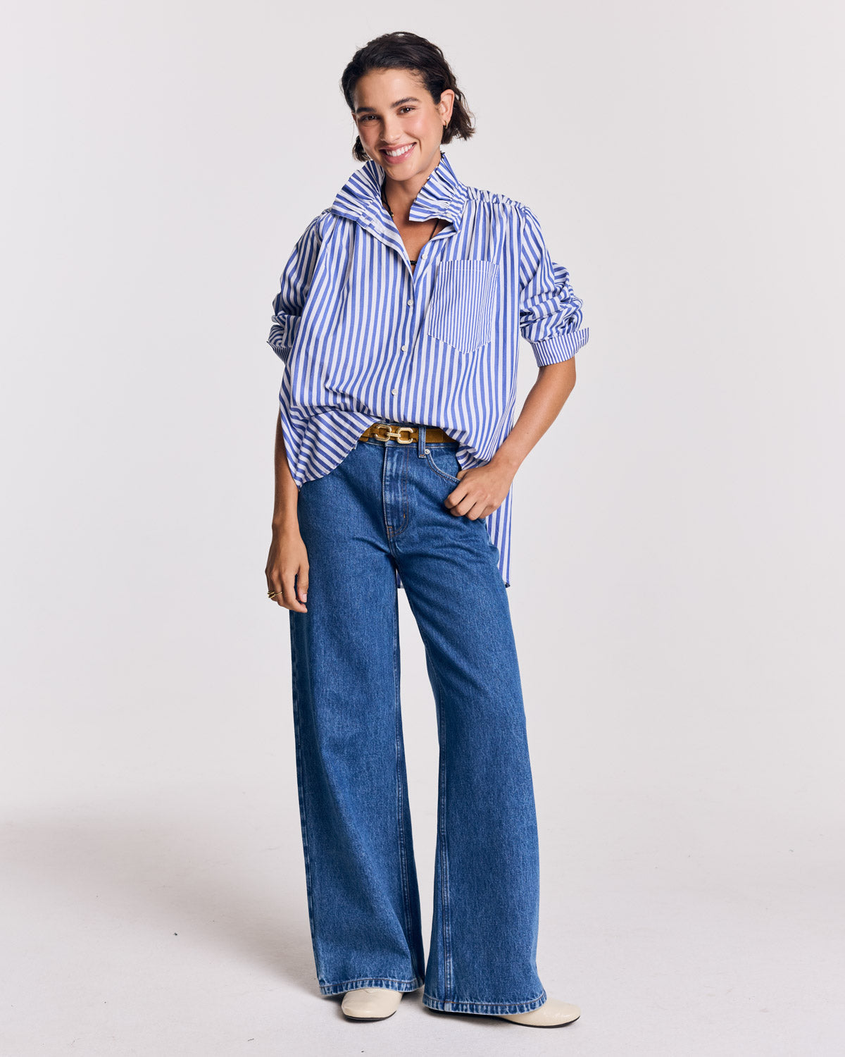 Chemise Léonor rayures blanc et bleu