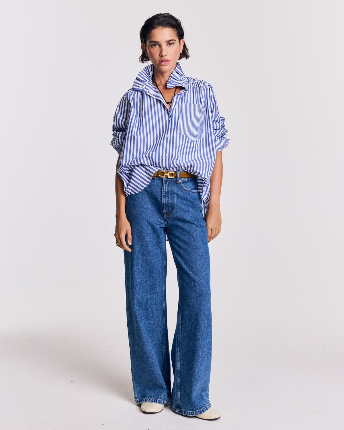 Chemise Léonor rayures blanc et bleu