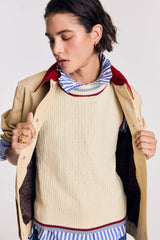 Pull Perle écru liseré bleu et rouge