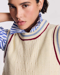 Pull Perle écru liseré bleu et rouge
