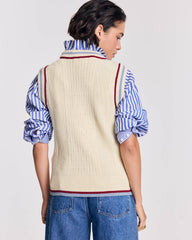 Pull Perle écru liseré bleu et rouge