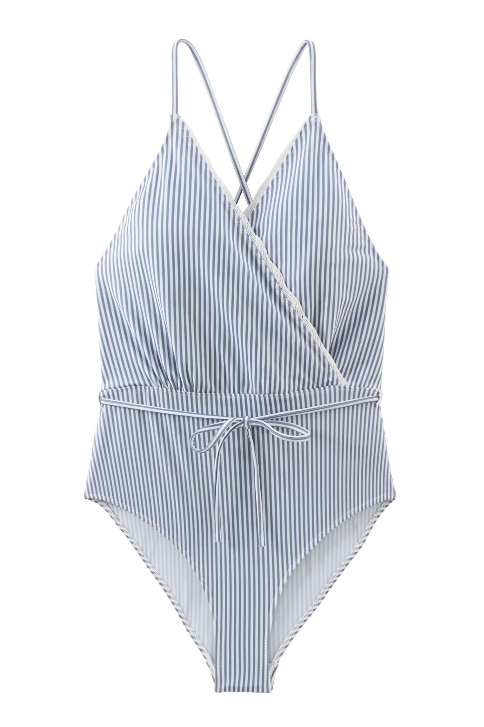 Maillot de bain Roman à rayures bleu ciel et écru