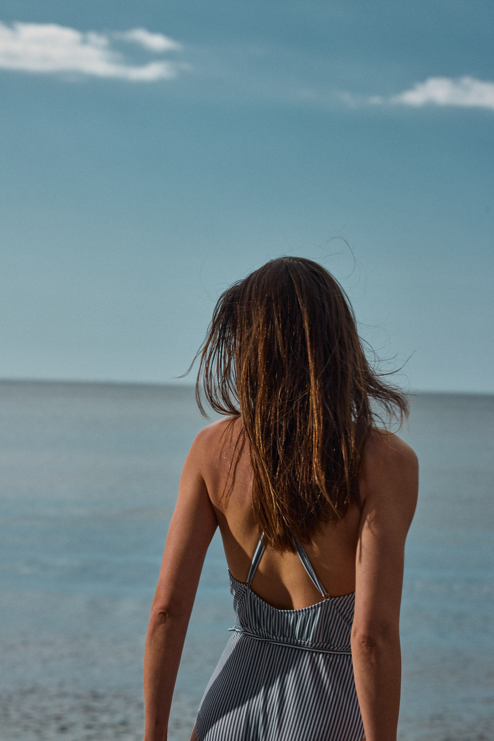 Maillot de bain Roman à rayures bleu ciel et écru