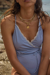 Maillot de bain Roman à rayures bleu ciel et écru