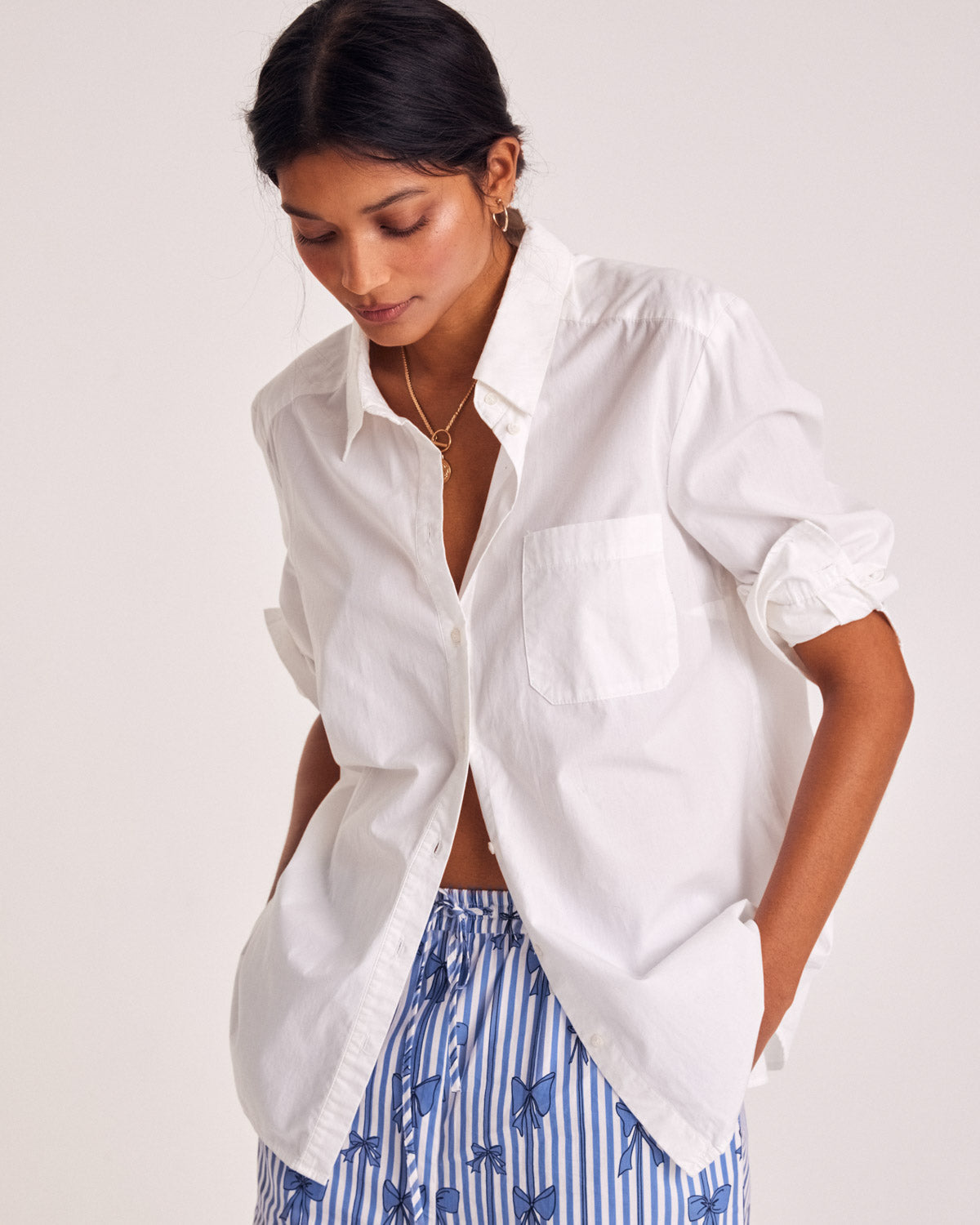 Pantalon Lisea imprimé noeuds bleu