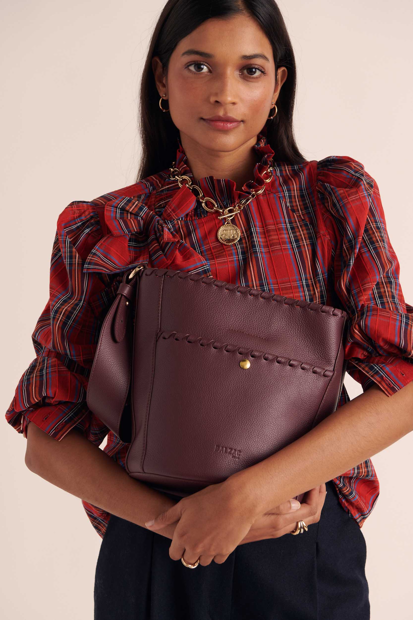 Sac Sofia tressé bordeaux intérieur bleu ciel