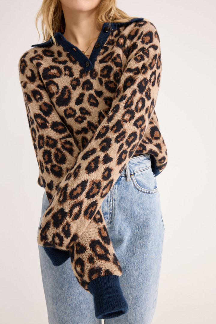 Pull polo Dulce léopard et bleu