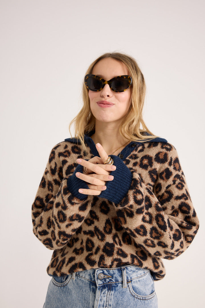 Pull polo Dulce léopard et bleu