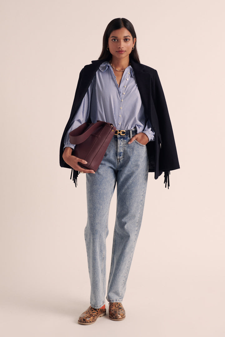 Sac Sofia tressé bordeaux intérieur bleu ciel