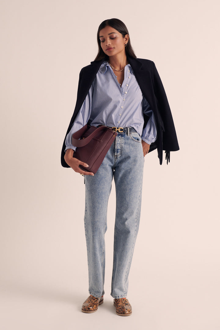 Sac Sofia tressé bordeaux intérieur bleu ciel