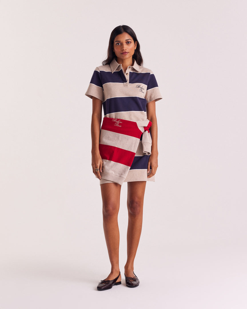 Robe polo Paula rayures marine et beige chiné