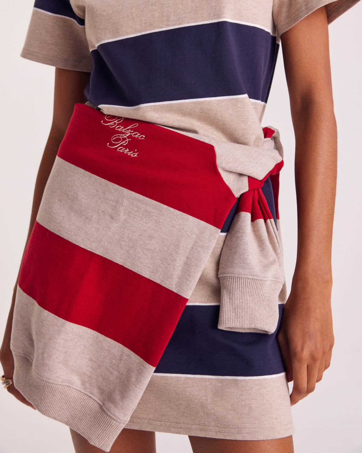 Robe polo Paula rayures marine et beige chiné