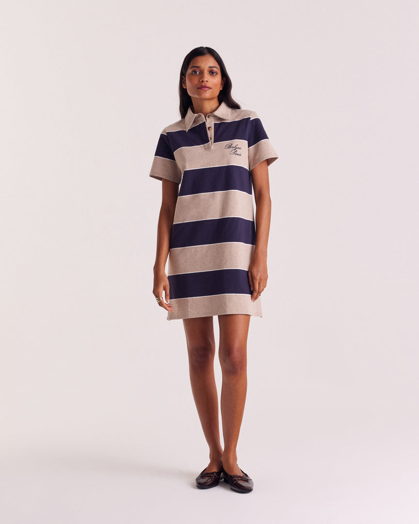Robe polo Paula rayures marine et beige chiné