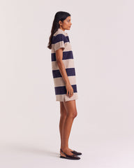 Robe polo Paula rayures marine et beige chiné