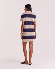 Robe polo Paula rayures marine et beige chiné