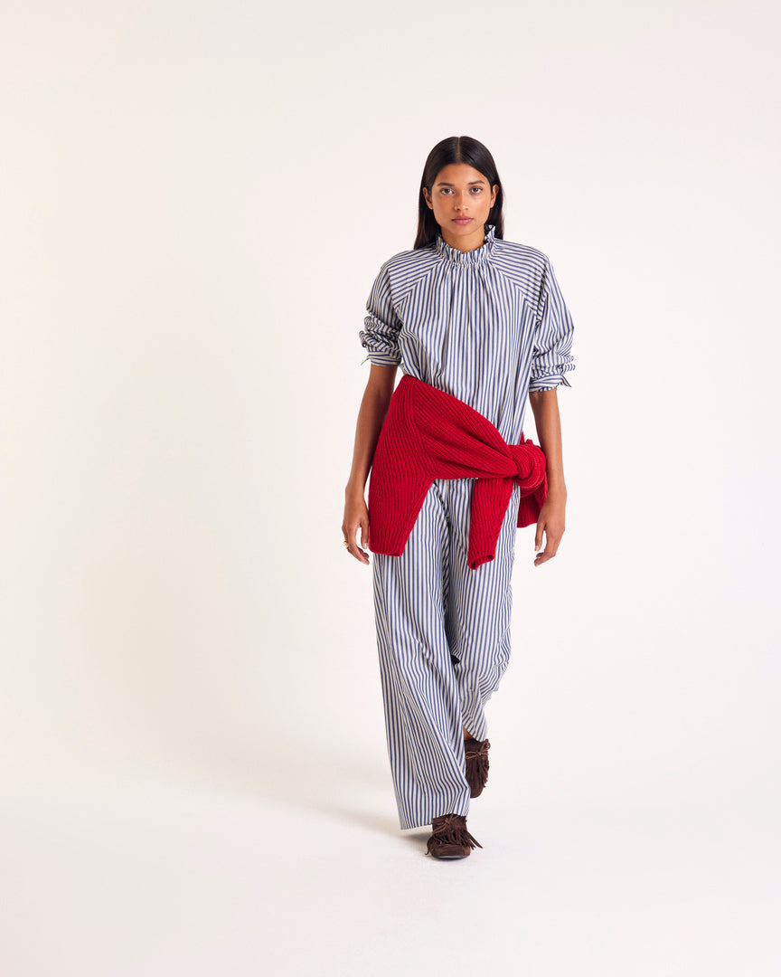 Blouse Zoé rayures marine, écru et gris