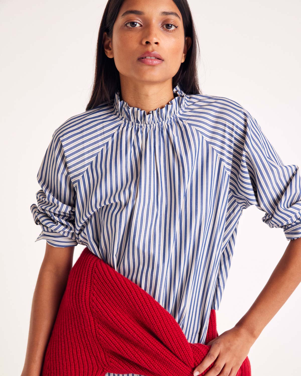 Blouse Zoé rayures marine, écru et gris