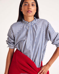 Blouse Zoé rayures marine, écru et gris