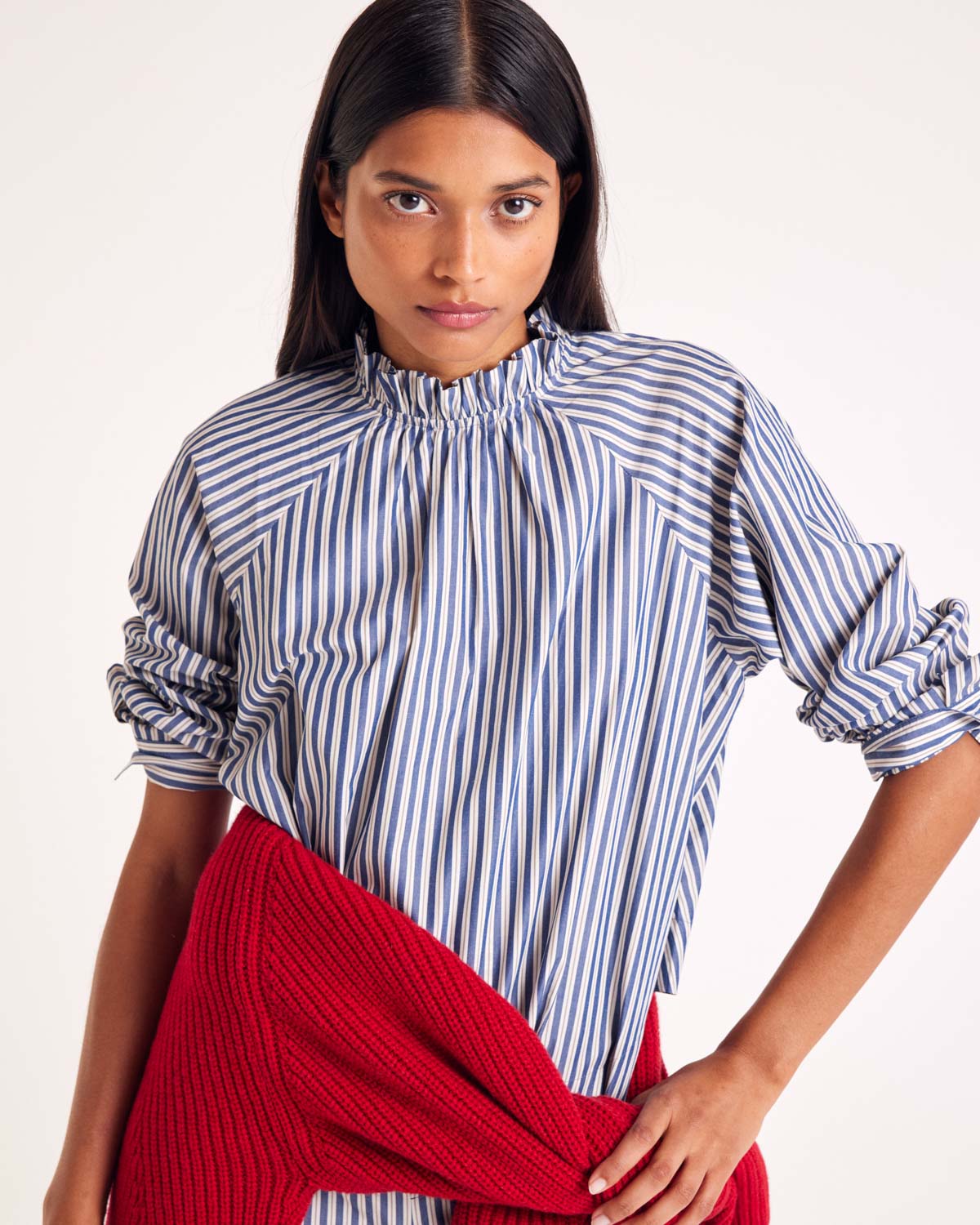 Blouse Zoé rayures marine, écru et gris